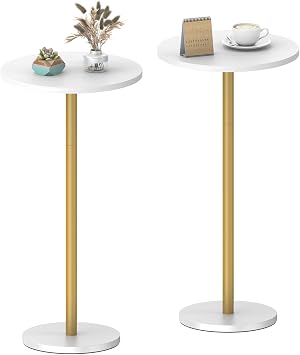 White Small Round Side Table Set of 2 Pedestal Drink End Table for Small Space Round Cocktail Coffee Table for Living Room Nightstand Bedside Table for Sofa, Bedroom and Balconty