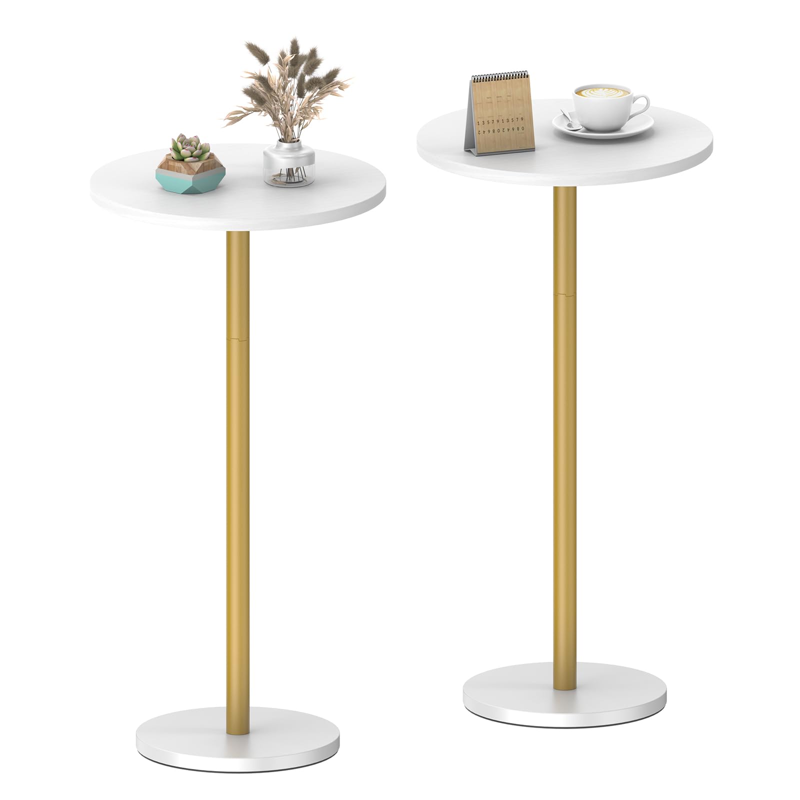 White Small Round Side Table Set of 2 Pedestal Drink End Table for Small Space Round Cocktail Coffee Table for Living Room Nightstand Bedside Table for Sofa, Bedroom and Balconty
