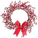 Mklsit 18 Inch Artificial Christmas Wreath for Door Red Berry Wreath Xmas Holiday Winter Wreath with Bowknot Christmas Wreath Decorations for Front Door Home Indoor Outdoor Farmhouse Wall Window