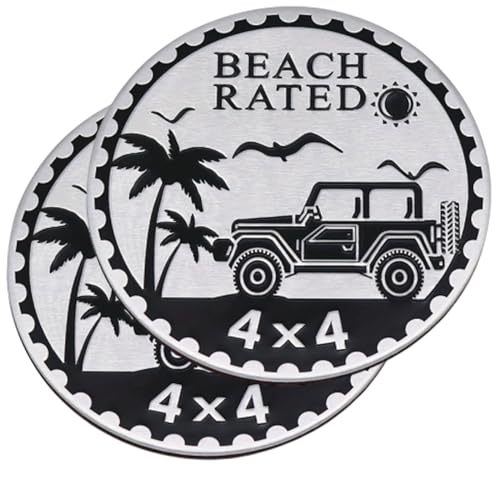 Image of 2 pcs Car Emblem 4 x 4 Metal Automotive Badge 3D Metal Car Badges Emblems Round Emblem Decals Car Badge Decals Stickers Compatible with Vehicles Trucks SUV RV Decorations (Beach Rated-B)