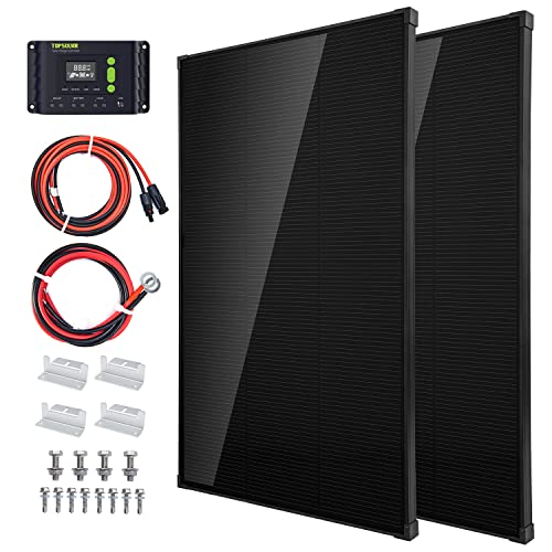 Topsolar Solar Panel Kit 340（2 * 170W) Watt 12 Volt Monocrystalline Off Grid System For Homes Rv Boat + 30A 12V/24V Solar Charge Controller + Solar Cables + Z-Brackets For Mounting #TOP6