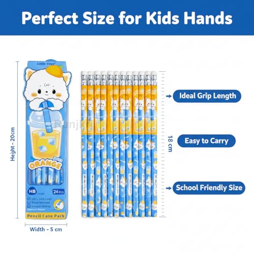 Image of Cute Cartoon HB Pencils Set for Kids (24 Pencils) | Triangle Grip, Dark Writing, Break Resistant Lead | School, Homework, Drawing, Birthday Return Gift Set