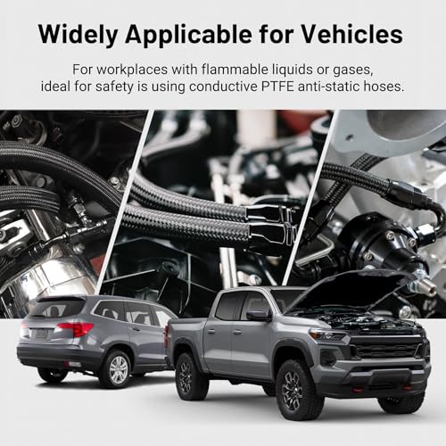 Image of EVIL ENERGY Conductive 8AN PTFE Fuel Hose E85 Nylon Braided 3 /8 ID 20FT | Leak-Free & Heat Resistant, 3-Layer Construction, Compatible with E85, Diesel, Biodiesel, Engine Oil & More Fuel Types