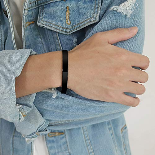 Personalized Custom Titanium Cuff Bracelet Engraved Name Mantra Quote Any Message C Shape Bangle For Men Women,Birthday Gift To Husband Boyfriend Dad Son,Black #TOP2