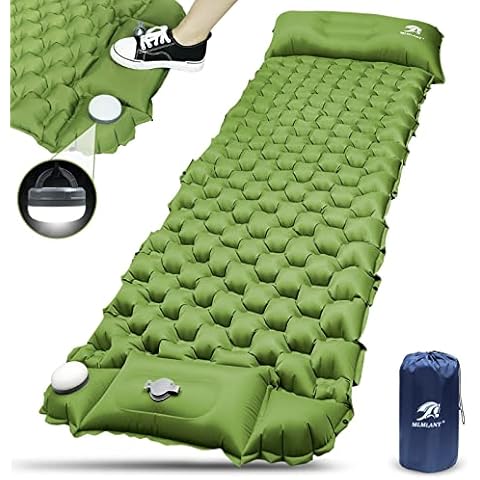 MLMLANT Sleeping Mat with Led Light, Self Inflating Camping Mat, Camp Beds for Adults and Kids, Waterproof Ultralight Sleeping Pad for Hiking, Camping, Backpacking, Inflated Size 195cm*64cm*6cm, Green Cover
