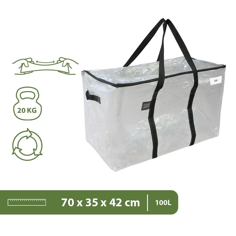 Pack and Move - Zestaw 6 przezroczystych toreb do przeprowadzki, 70 x 35 x 42 cm, do przeprowadzki i transportu, bardzo wytrzymały, wielokrotnego użytku, 100 l