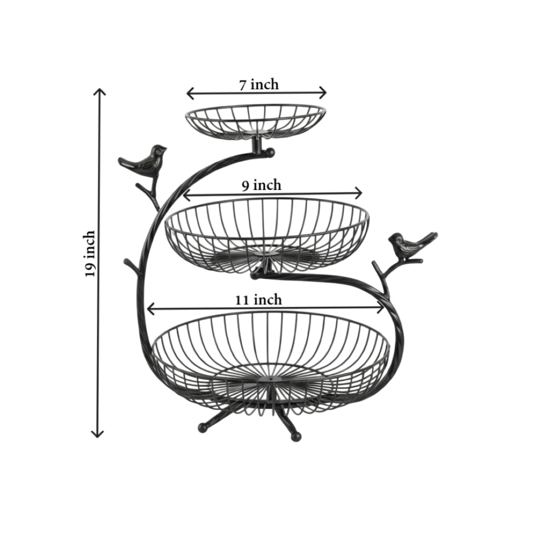 PRIME KRAFTS 3 Tier Fruit and Vegetable Basket | Metal Wire Countertop Organizer Stand for Home and Kitchen | Bird Design Decorative Storage Basket for Kitchen - Black 2