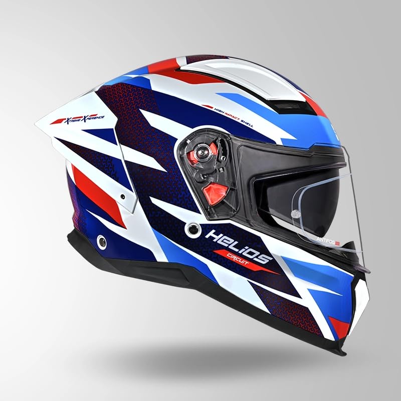 Image of Studds Helios D2 Circuit ISI and DOT Certified Full Face Helmet with Antifog 100 Lens and Dual Visor (White & Blue - M)