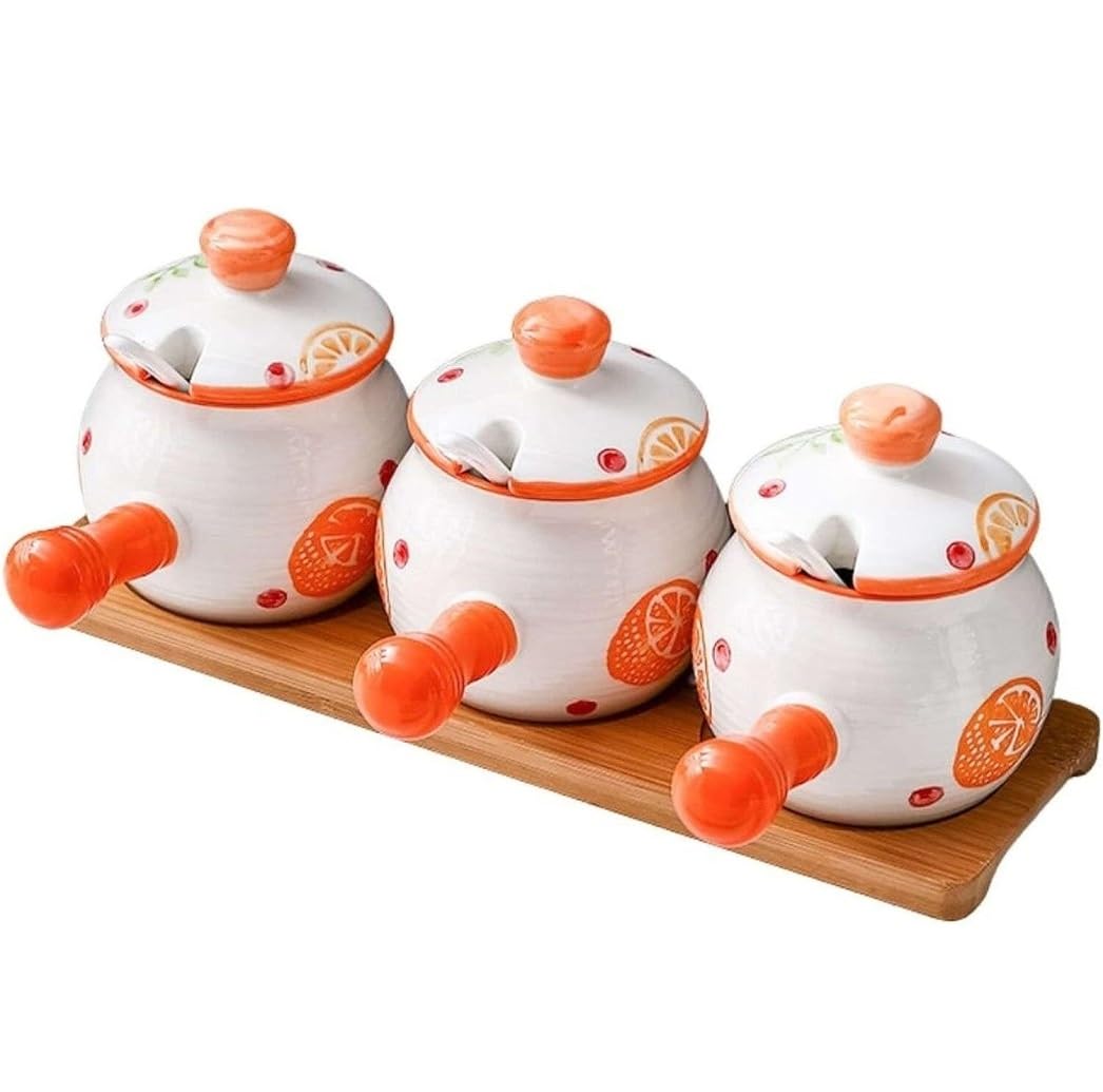 XYNSNDB Pudełko do przypraw GaRcan Pojemniki na przyprawy Ceramiczne przyprawy Zestaw słoików na przyprawy z uchwytem i łyżką w pokrywce Zestaw pojemników na przyprawy do słoików na przyprawy kuchenne