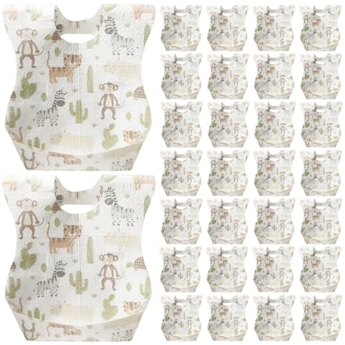 30 Pcs Baby Disposable Bibs, Soft Leak-Proof Baby Bibs for Eating, Absorbency Breathable U-Shape Cute Waterproof Individually Package Feeding Drool with Adjustable Straps Disposab