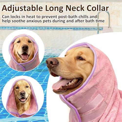 Soft Dog Bathrobe Fast Drying Dog Coat, Super Absorbent Dog Towels for After Bath, Microfiber Pet Robe Adjustable Collar & Belly Warm Keeping Dogs Coat for Pet Dogs & Cats (Pink, X-Large) - 3