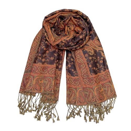 Image of Pashmina Scarf for Women Shawls and Wraps Reversible Paisley Vintage Jacquard Soft Silky Rave Scarves Men