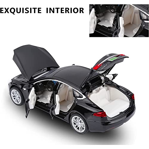 Image of DEUSON ECOM 1:32 Model S Toy Car for Kids Diecast Metal Car for Kids Sound and Light Pull Back Openable Door, Blue