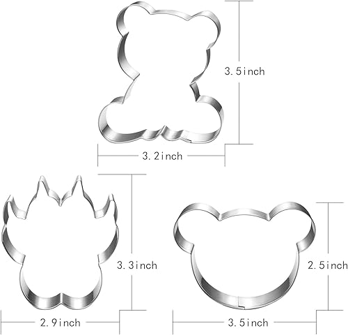 Miniatura 6 de Juego de cortador de galletas de oso - 3 piezas: cabeza de oso, patas y lavavajillas, formas seguras para baby shower y horneado de cumpleaños