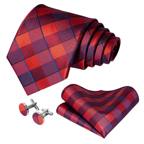 Image of 5PCS Mens Silk Designer Tie, Pocket Square, Cufflinks, Drilled Tie Ring and Lapel Pin Set for Wedding Groom Party