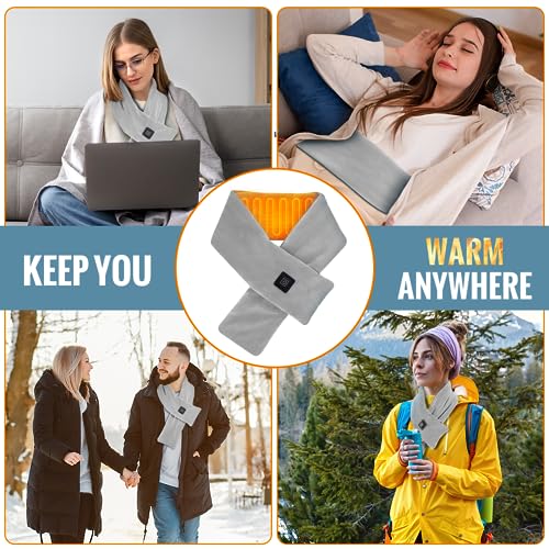Girasol Heated Neck Wrap Heated Scarf for Neck Pain Relief, Neck Heating Pad with 5000mAh Power Bank, Cordless Thermal Neck Brace Electric Heated Neck Warmer with 3 Heating Levels (Light Grey)