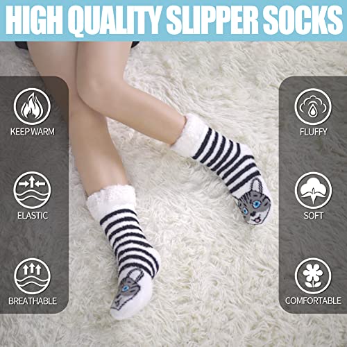 Mqelong Womens Super Soft Cute Cartoon Animal Fuzzy Cozy Non-Slip Winter Slipper Socks (Cat) One Size #TOP3