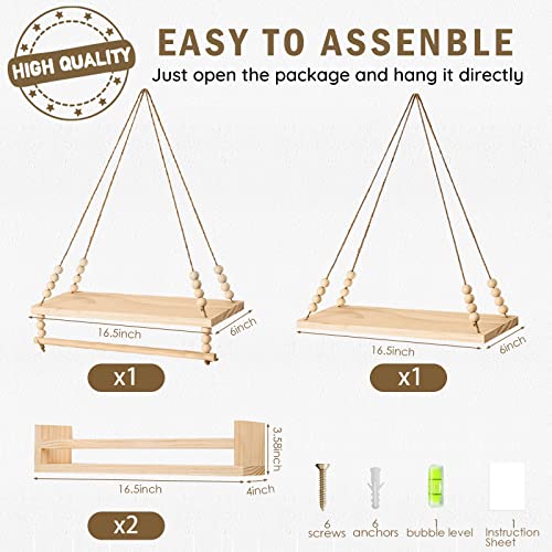 Idee-Home Floating Nursery Book Shelves For Wall Set Of 4, Wall Bookshelf For Kids, Hanging Small Wood Book Shelf Organizer For Kids Room, Book Shelf Wall Mounted For Baby Bedroom Decor Storage Brown #TOP5