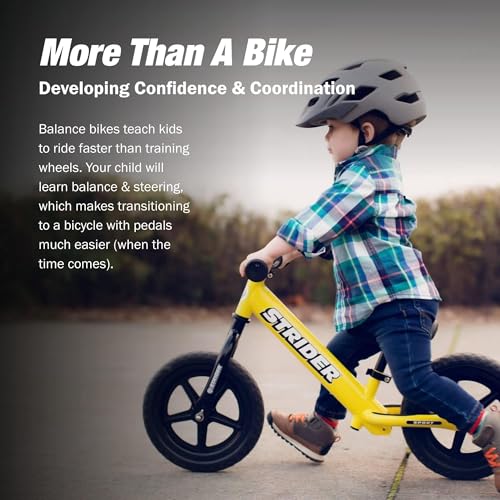 image for Strider 12” Sport Bike, Yellow - No Pedal Balance Bicycle for Kids 1