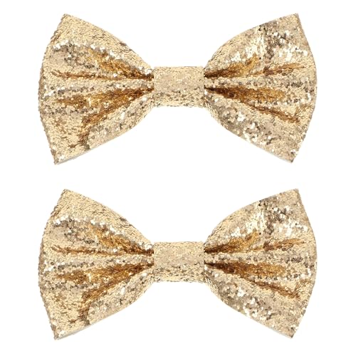 AOZUO 2Pcs Glitter Bow Tie for Men, Men's Pre-Tied Gold Bow Ties Sequin Tux Bowtie Adjustable Classic Party Satin Bow Tie for Wedding Banquet Carnival Party Halloween Costume (Gold)