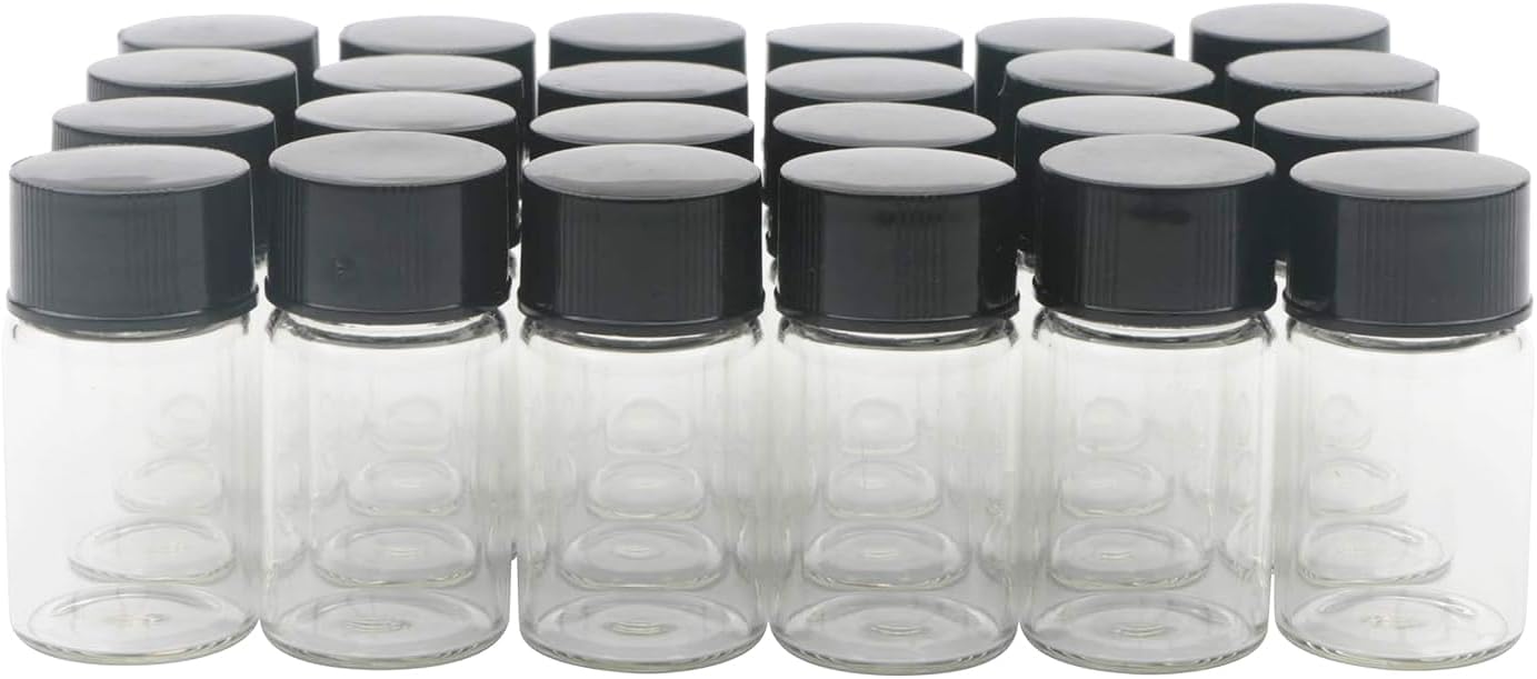 24pcs 7ml Clear Small Glass Bottles with Screw Caps & Gaskets | 0.24oz Refillable Empty Borosilicate Glass Vials for Lab Sample, DIY Liquid, Travel, Leak-proof
