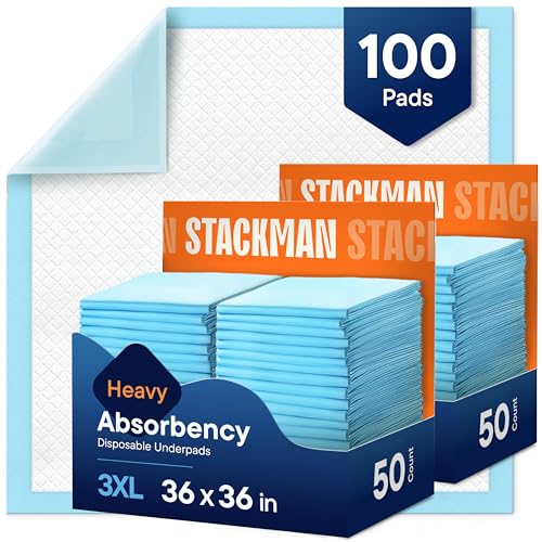Chucks Pads Disposable Adult Underpads [100-Pack] 36"x36" XXXL Super-Absorbent Incontinence Bed Pads – Large Leak-Proof Mattress Protector Pee Pads for Adults, Seniors, Kids &amp; Pets