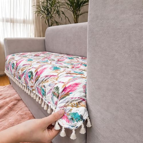 Image of Homerz Premium Printed Quilted Velvet Sofa Slip Cover Protector with Tassels, Sofa Mat, Exact Size, Antislip Cover (Multileaf, 7 (3+2+2) Seater, Half)