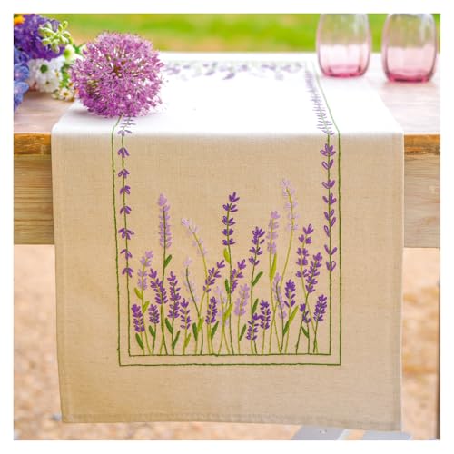 Broderie nappe lavande Vervaco de haute précision 35 x 95 cm