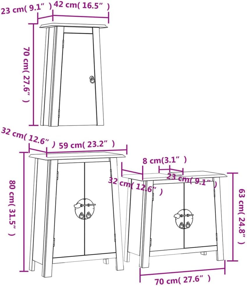 Bathroom Vanity Sink Cabinet Set, Rustic Solid Pine Wood Bathroom Storage Organizer with 4 Doors, Farmhouse Style Furniture Unit for Bathroom Space Saving, Brown