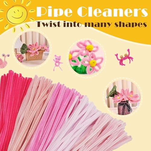Image of Just Flowers Pipe Cleaner for Craft Flower, 3 Shades of Pipe Cleaners Stem 12 Inch Long Fuzzy Sticks, Chenille Stem for Flower Making Craft (Pink Shades, 100 Pc)