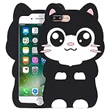 YONOCOSTA iPhone 7 Plus Case, iPhone 8 Plus Cases, Funny Cute 3D Cartoon Big Eye Black Cat Kitty Soft Silicone Rubber Full Protection Case Cover for iPhone 7 Plus/iPhone 8 Plus (5.5' Inch)