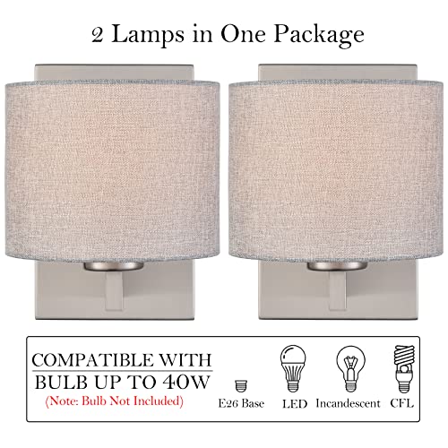SAMTEEN Brushed Nickel Wall Sconces Set of Two Modern Fabric Shade Wall Lamp Drum Wall Sconce for Bedroom Hallway Living Room Bathroom - Image 6