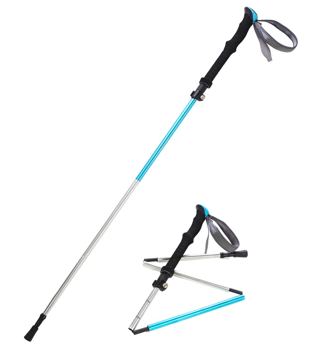 Pansel Folding 7075 Aluminum Alloy Travel Walking Hiking Trekking Pole, 1 Pack, Lake Blue