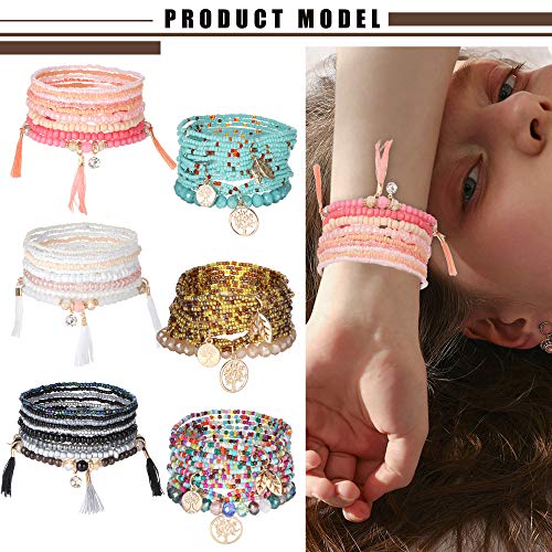 Udalyn 6 Sets Bohemian Stackable Bead Bracelets for Women Men Multilayered Bracelet Set Pendant Charm Stretch Bangles3