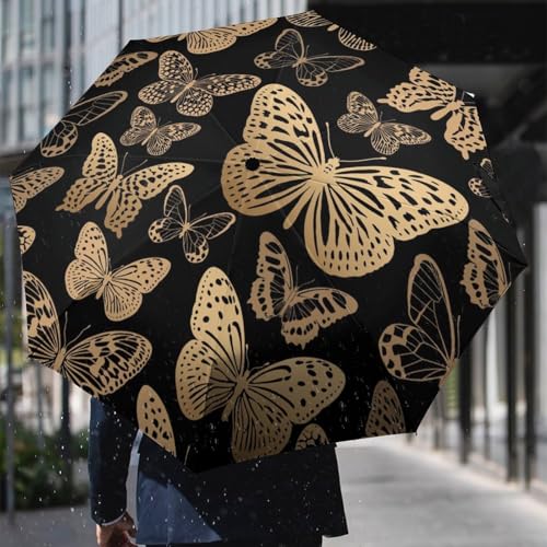 Parapluie pliant automatique papillon d'or compact pour voyage - 6