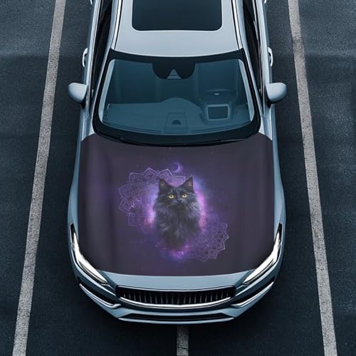 Image of Car Hood Cover Protector,Cat Print Easy to Dry Polyester Breathable Print Stylish Hood Covers for Cars,Decoration Universal Car Accessories