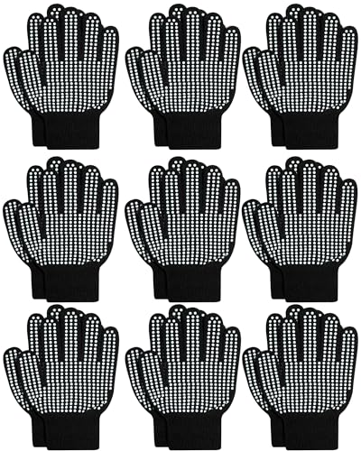 ONESING 9 Pairs Kids Gloves with Grips - Stretchy Kids Knit Gloves Winter Gloves for Boys Girls - Children Gloves for Winter