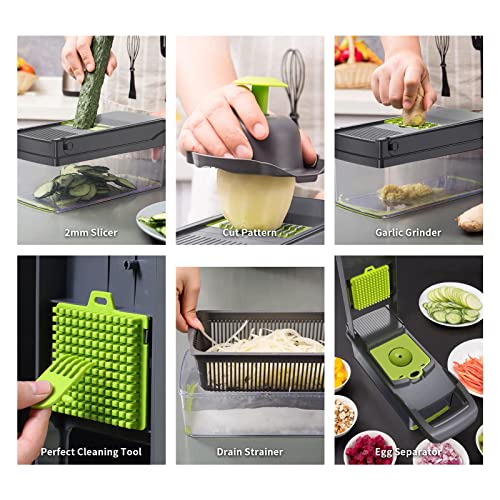 Vegetable Chopper Cutter Slicer Multifunctional 13-in-1 Food Veggie Onion Potato Fruit Chopper Cutter Dicer with Container, 8 Interchangable Blades, Hand Protector, Drain Strainer, Cleaning Brush - Image 5
