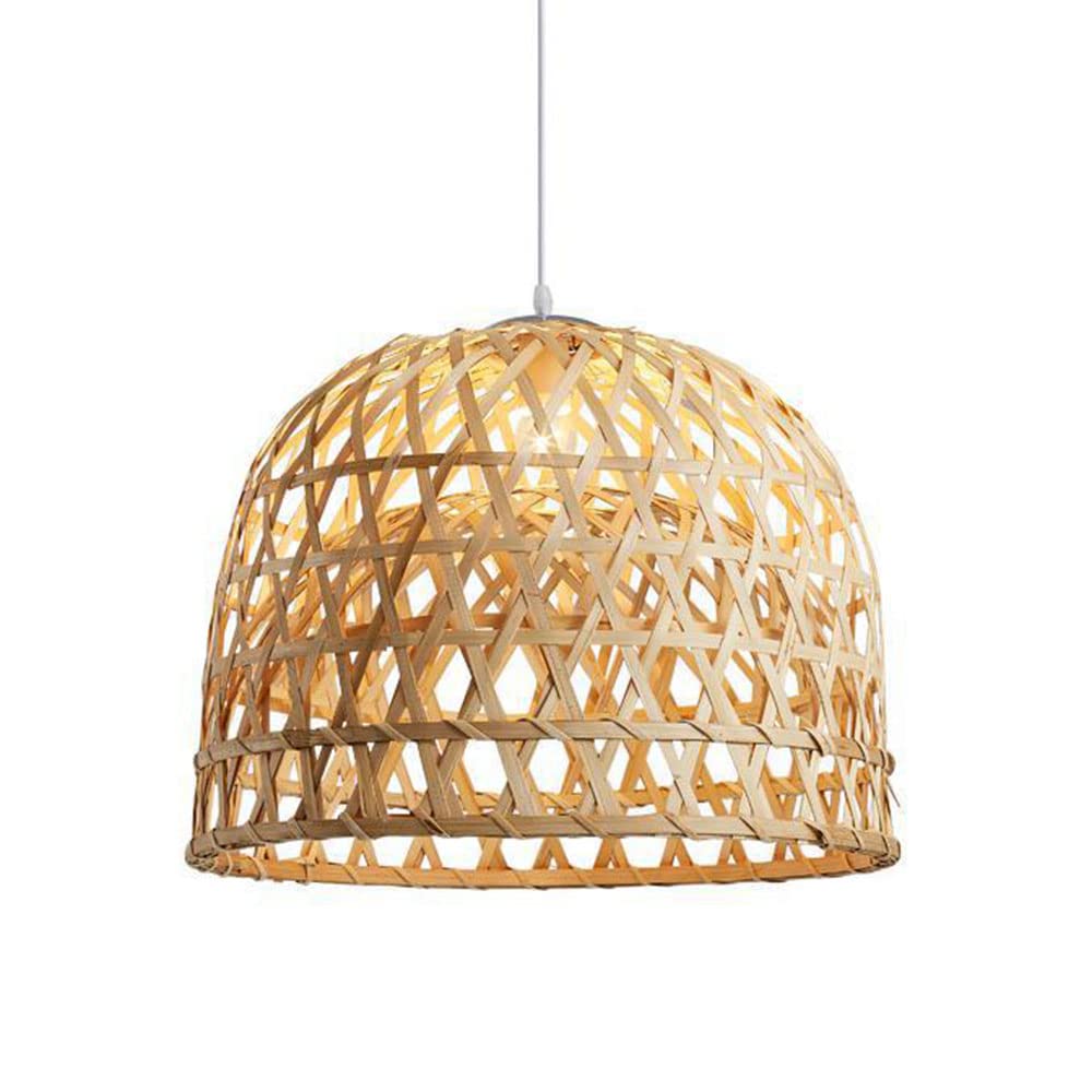 LYMSXAZOU Bamboo Woven Light Modern Dome Metal Hanging Rattan Chandelier Handmade Wicker Pendant Lamp, Ceiling For Dinging Room Farmhouse Living Beige