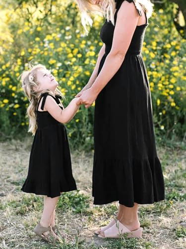Mommy and Me Dresses Matching Outfits Family Solid Color Tie-Up Spaghetti Strap Long Dress for Mother and Daughter3