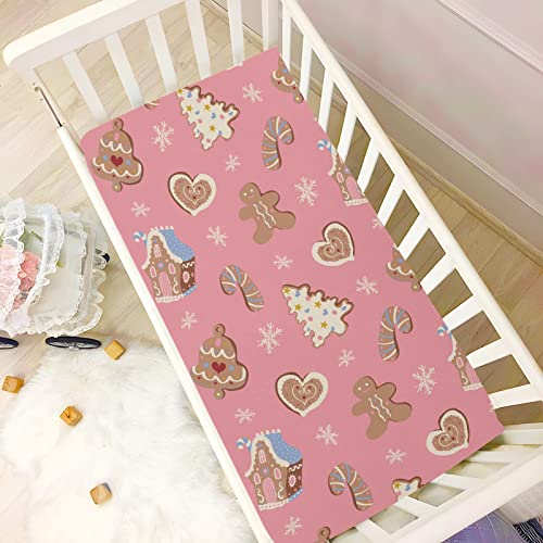 Image of Christmas Gingerbread Houses Crib Sheets Soft Breathable Fitted Baby Playard Sheets Mattress Cover for Girls Boys, 39 inch x 27 inch x 5 inch