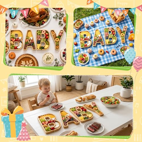 Image of 4PCS Baby Charcuterie Board Letters-(with 14 Balloons) Fillable Letter Food Serving Tray for Party Desserts Container Fruit Platter,Reusable for Baby Shower Gender Reveal Birthday Party Decor