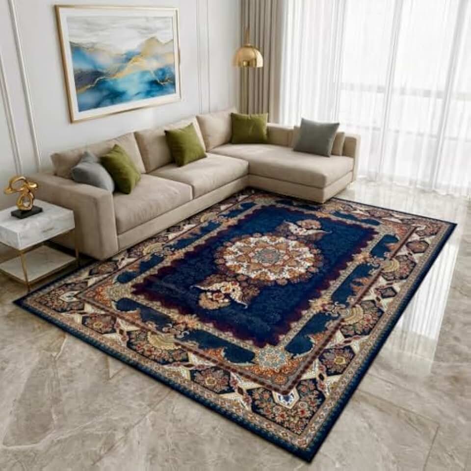 Tapete para Sala de Luxo Estampado Antiderrapante Tapete Grande para Quarto Escritório(1.50 X 1.00M,ESTAMPA 03)