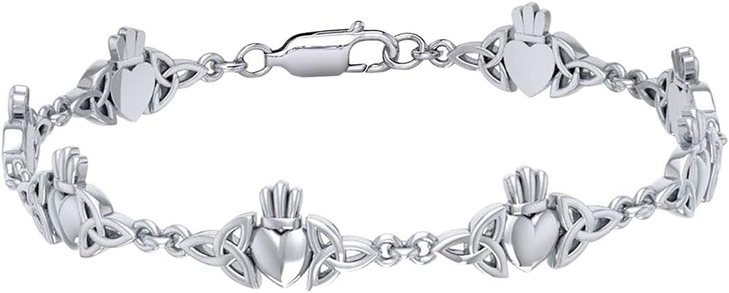 US Jewels And Gems 925 Sterling Silver Celtic Trinity Claddagh Symbol Link Bracelet