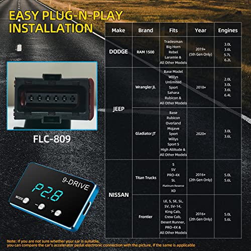 Qfansi 9 Drive Throttle Response Controller Electronic Pedal Racing Accelerator For NISSAN Frontier Titan Trucks JEEP Wrangler JL Gladiator JT DODGE RAM 1500
