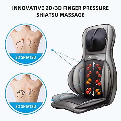 Comfier Shiatsu Neck Back Massager With Heat And Compression, App Control 2D Or 3D Deep Tissue Kneading Massage Chair Pad, Chair Massager For Full Body Pain Relief, Ideal Gifts,Grey #TOP2
