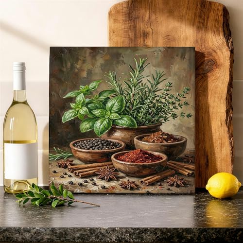 Toile murale cuisine romarin thym pour habiller un mur vide avec charme