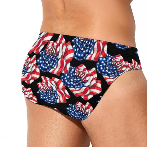 U.S.A. Flag Rose Mens Swim Briefs Bikini Sexy Low Rise Trunks Swimsuit Bathing Suit Beach3
