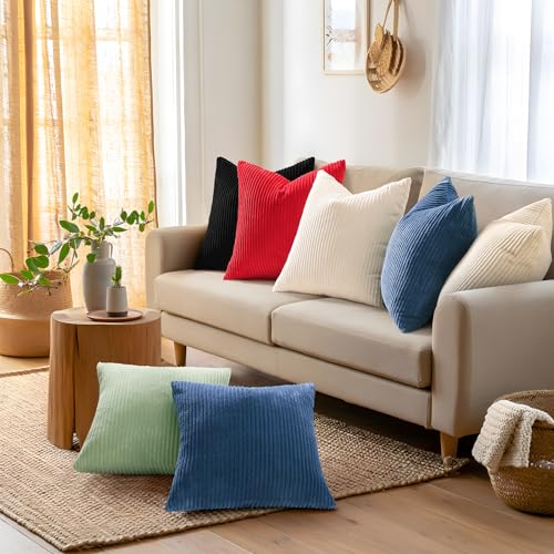 Mecatny Corduroy Decorative Throw Pillow Covers 24x24 Set of 2 for Sofa Living Room, Soft Neutral Boho Couch Pillow Covers for Home Decor, Red