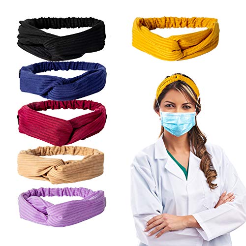 Headbands with Buttons for Face Masks Nurses Doctors Head bands for Women Criss Cross Head Wrap Elastic Hair Band (6 Pack)
